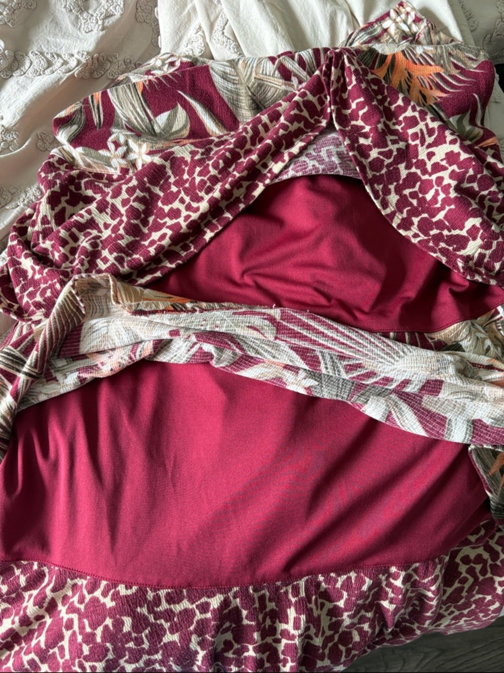 Cato Floral & Animal Print Maxi Skirt in Burgundy, Orange, Cream - Picture 4 of 6